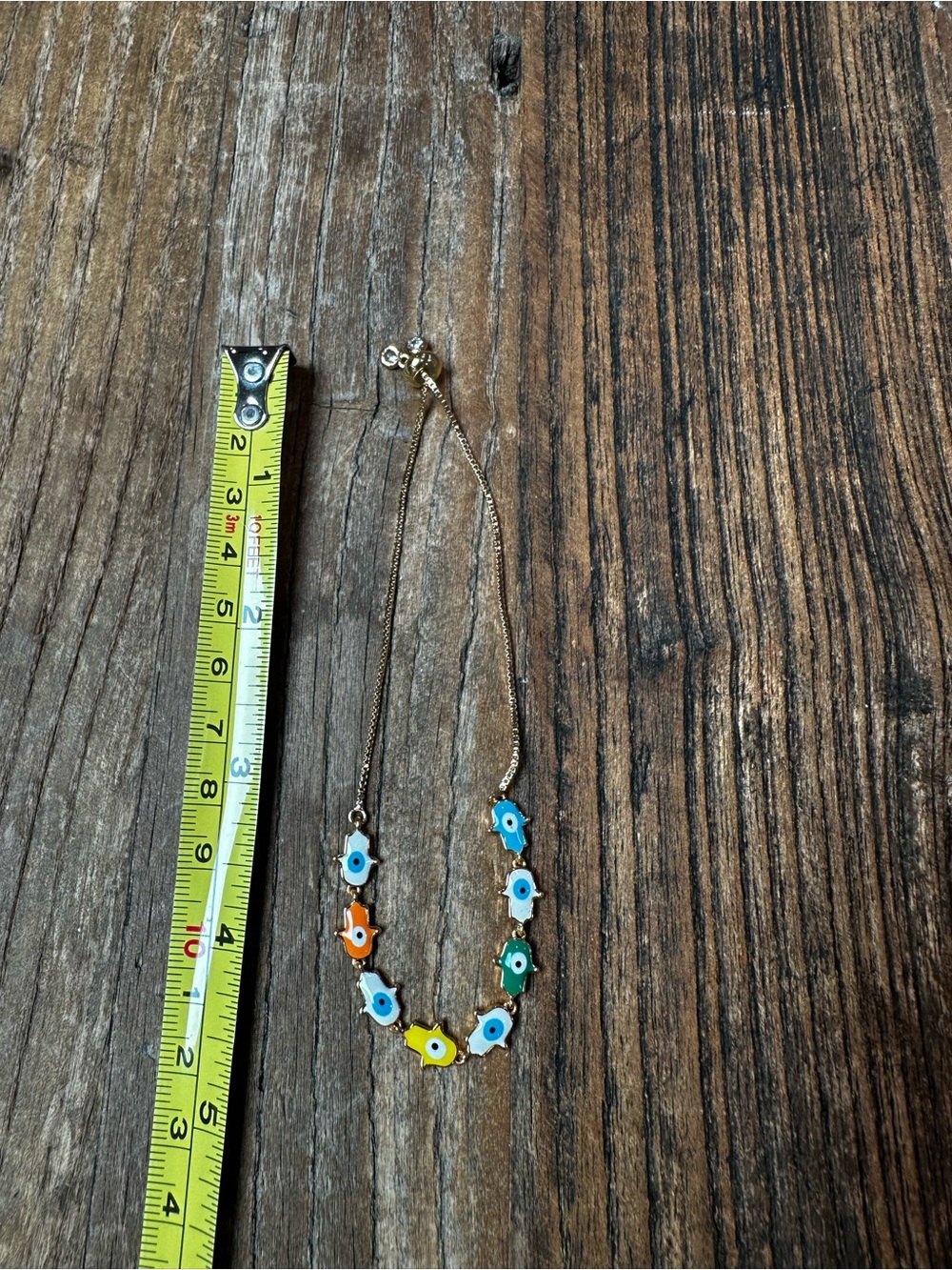 Adjustable Gold-Tone Multicolor Hamsa Bracelet - Picture 4 of 4